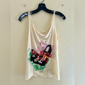 Super Cool Cream Graphic Tank Top by Robert Graham Size 6